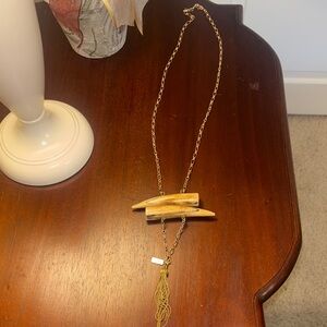 Stylish Gold Necklace with Brown Pendant